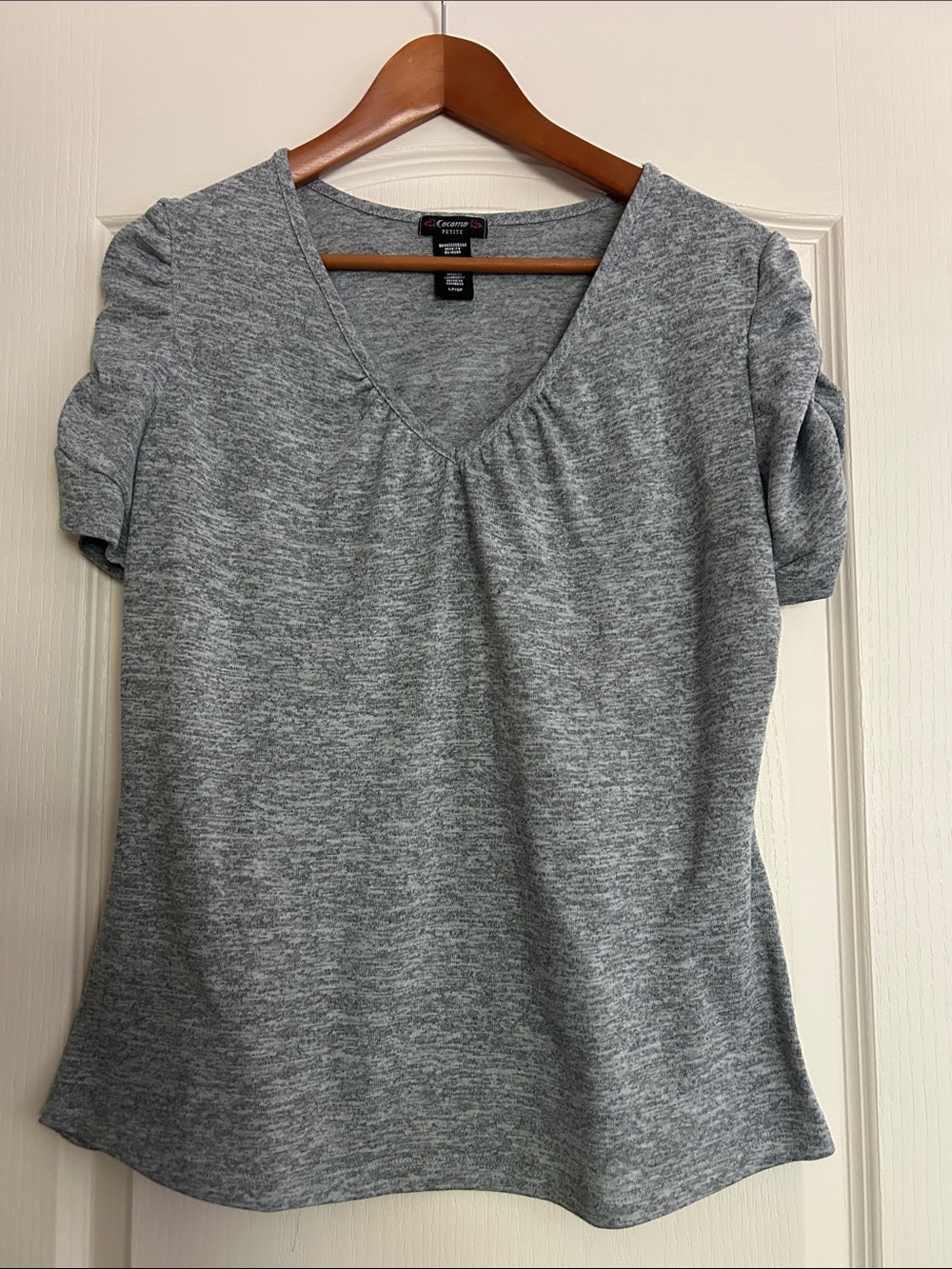 Cocomo Heather Gray V-Neck Puff Sleeve Shirt